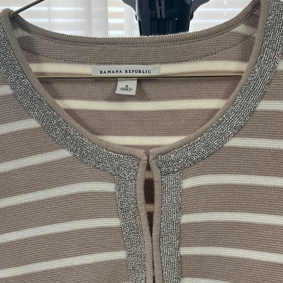 Banana Republic Cardigan Womens Striped Round Neck Hook Loop Sweater Knit - Picture 3 of 3